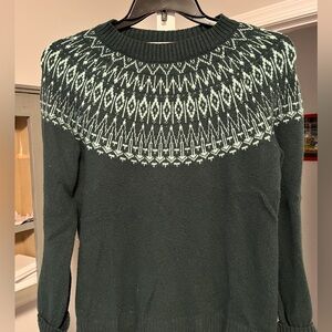 LOFT Dark Green and White Patterned Sweater
